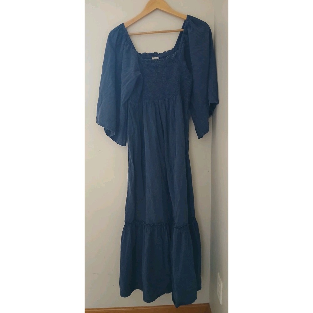 Earthbound Trading Tiered Peasant Maxi Dress Size Medium Wide Sleeves Smocked